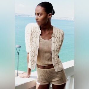 Zara Woven Knit Cardigan With Short Sleeves Size Small